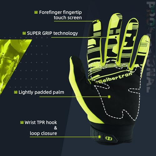 Image of Seibertron Unisex MX ATV MTB Racing Gloves - Full Finger Touchscreen Glove for Bicycle Cycling Mountain Biking Motorcycle and Motocross Fluo Yellow L