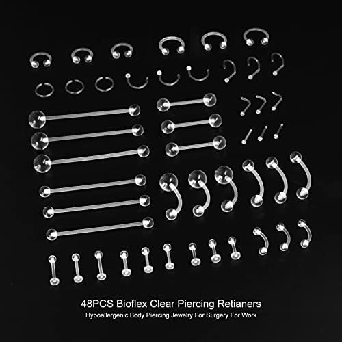 MixPiercing 48Pcs Clear Piercing Retainers Plastic Nose Tongue Nipple