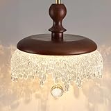 Farmhouse Wood Pendant Light,LED Hanging Pendant Light with Walnut Finish,Warm 3000K Wood Chandelier for Kitchen Island,Dining Room,Entryway（1 Pack）