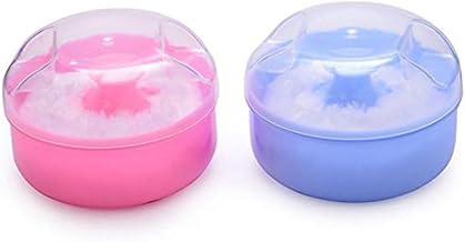 Baby New Portable Skin Care Baby Powder Puff with Box Holder Container for New Born Baby Face and Body Pack Of 2 Assorted(Multicolor)