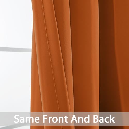 Yakamok Room Darkening Orange Blackout Curtains Thermal Insulated Grommet Curtain Panels for Bedroom, 52W x 63L, Burnt Orange, 2 Panels
