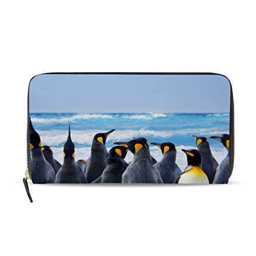 Portefeuille Long Cuir pour Femme Pingouin Compagnon Zippé Grand Format Porte-Cartes