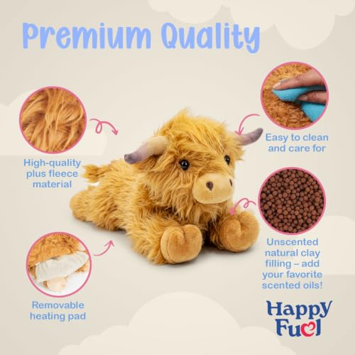 Image of Highland Cow Microwavable Stuffed Animal - 1.5 lb Unscented Heating Pad Plush, Soft Cozy Cute Cow Toy for Relaxation and Comfort, Gift for Women, Girls, Adults & Kids by Happy Fuel