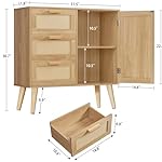 Iwell Storage Cabinet with 3 Drawers, Rattan Cabinet with Adjustable Shelf, Small Storage Cabinets, for Living Room, Entryway, Natural - Image 3