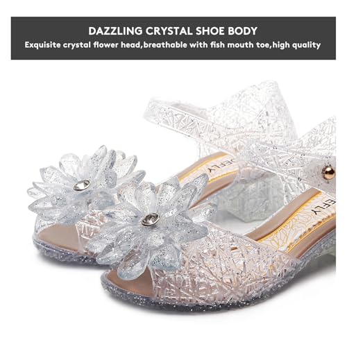 Flower Pairing Girls Princess Jelly Flats - Sparkly Dress Up Sandals for Cosplay & Parties | Lightweight Ballet Heels for Kids Ages 3-82