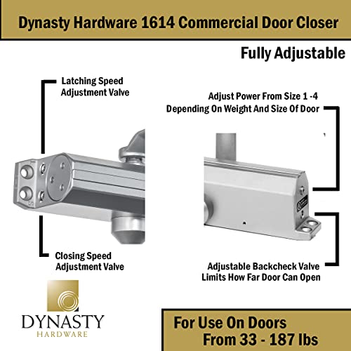 Dynasty Hardware DYN-1614-ALUM Door Closer Adjustable Spring Size 1-4 Hydraulic Automatic Door Closer Ada Compliant Series 1614 Sprayed Aluminum thumb #3