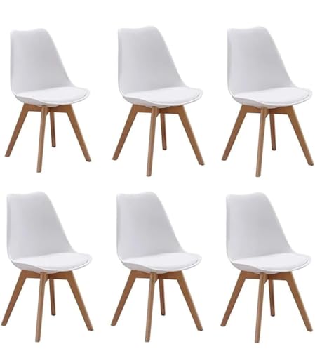 Image of Set of 6 Modern Style Mid Century Modern Dinning Room Cafe Hotel Office Wooden Legs Chair (White Set of 6)