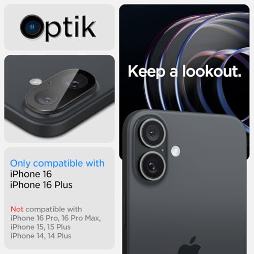 Image of Spigen Glas.tR Optik Tempered Glass Camera Lens Protector Guard for iPhone 16 /16 Plus (Black) - 2 Pack