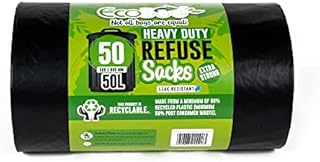 EcoBag 50 Heavy Duty Refuse Sacks 50L, Black, 1200 Rim X 800 L