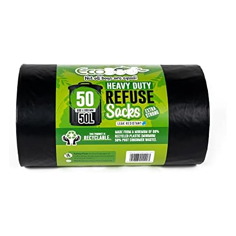 EcoBag 50 Heavy Duty Refuse Sacks 50L, Black, 1200 Rim X 800 L Cover