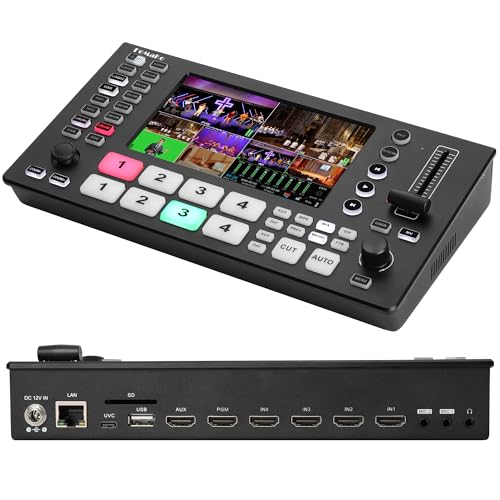 FoMaKo 4K HDMI Video Mixer Switcher, 5.5 Inch FHD LCD Screen, 5-Channel Live Streaming Switcher, 4K 60FPS Input, 1080p 60FPS Output, Support PTZ Controller, HDMI Video Switcher, M3