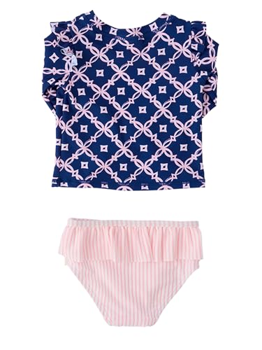 Image of RuffleButts Baby Girls Modern Skirted Rash Guard Bikini - UPF 50+ Sun Protection Swimsuit
