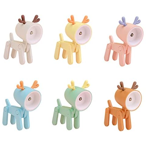 MISNODE 6 Pack Cute Deer Cell Phone Stand for Desk, Mini Cartoon Animals LED Desk Lamp, Portable Adjustable Cute Pet Small Night Light Eye-Protection (6 Colors, Deer) Cover