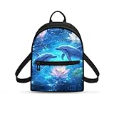 Viewamoon Mini mochila feminina para viagens, trabalho, pequena bolsa organizadora com alças para aniversário, trabalho, Flor de lótus rosa golfinho, Mochilas Daypack