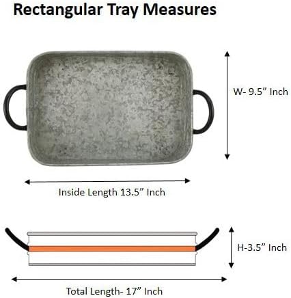 Galvanized Metal Serving Trays Iron Black Handles, Farmhouse Tray with Copper Strip, Decorative Centerpiece for Coffee Table or Dining Table, Rustic Utility Tray for All Purpose, Rectangular Trays - Image 4