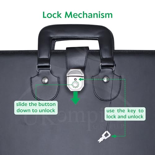 Masonic Apron and Chain Collar Case Black with Handle, Imitation Leather | Art Portfolio Carrying Bag3