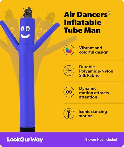Image of LookOurWay Air Dancers Wacky Waving Inflatable Tube Man Attachment - 7 Feet Tall Advertising Air Dancer Waving Man Inflatable Tube Guy - Blower Not Included - Blue