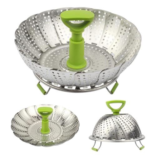 Comparison: Best Steamer Basket For Vegetables 8 Sihuuu Folding Stainless Steel Steamer Basket (5.5-9 Inches) with Heat Resistant Handle - Ideal for Cooking Seafood, Vegetables, Fruits - Expandable and Easy to Clean - Dishwasher Safe (9 Inch)