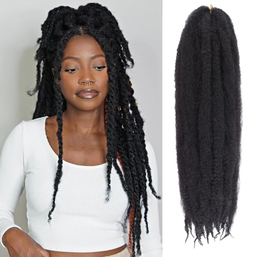 Kachanaa 24 Inch Marley Twist Hair for Senagalese Twists 8 Packs Pre Fluffed Afro Kinky Curly Hair Extensions for Jumbo Twist Marley Braids /1B#