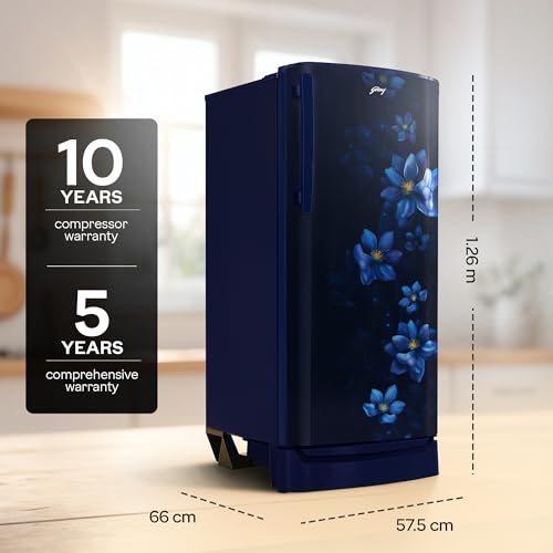 Image of Godrej 183 L 2 Star 5 Years Comprehensive | Farm Fresh Crisper Technology Turbo Cooling Technology | Jumbo Vegetable Tray Single Door Refrigerator (RD R190BN THF BR BL, Berry Blue)