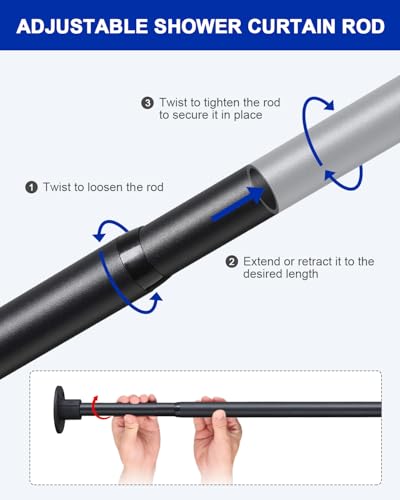 Image of Black Shower Curtain Rod, Adjustable for Bathroom 48-64 Inch, Heavy Duty Non-Slip Wall Mount, 1 inch Diameter Shower Rod with Rustproof Coating