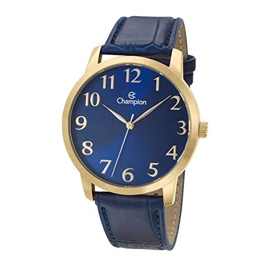 Relógio Masculino Dourado Champion Couro Azul Grande + NF