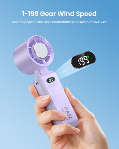 Image of 2 Pack Handheld Portable Turbo Fan with Ice Cooler, Speed (1-199) 5500mAh*2 Rechargeable Personal Fan,[20H Cooling Time] Mini Yet Powerful, Small Pocket Fans for Travel /Outdoor /Office, Purple