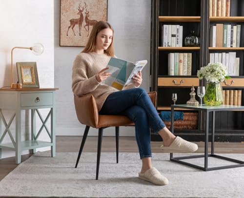 Fauteuil Moderne Cuir PU Marron, pieds métal Ya-Home