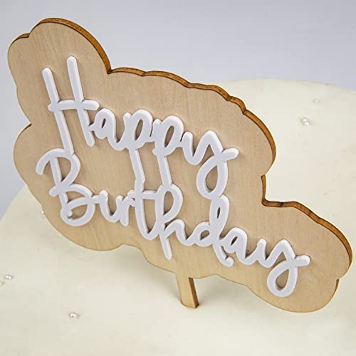 Wood Happy Birthday Cake Topper - Birthday Party Decorations, White Acrylic Happy Birthday Cake Topper, Birthday Cake Decorations Supplies, Birthday Party Decorations Ideas, Premium Quality Decoration #TOP1