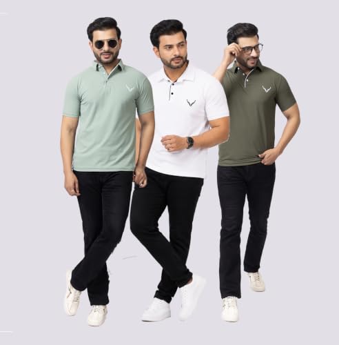 Image of HANABY Men's Summer Polo Solid Half Sleeves Polycotton T-Shirt | Collar Breathable and Comfortable T-Shirt (Pack of 3)