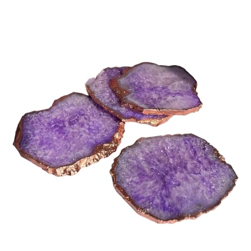 Image of Natural Agate Stone Tea Coasters Set | Premium Stone Coasters for Tea, Coffee & Glass | Heat Resistant Coasters for Dining Table, Office Desk & Home Decor | Pack of 4 | Color -Purple