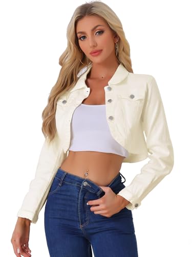 Allegra K Denim Jacket Womens Casual Collared Long Sleeve Crop Jean Jackets