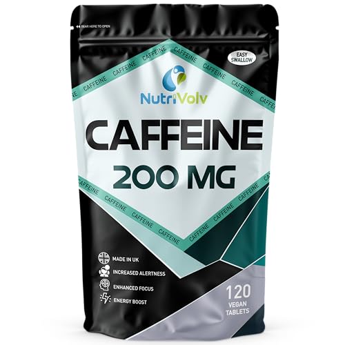 Caffeine 200mg Tablets for Energy Boost Mental Focus Alertness Weight Loss & Increase Workout Performance | Vegan