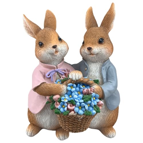 Estatua pareja de conejos con canastas decorativas