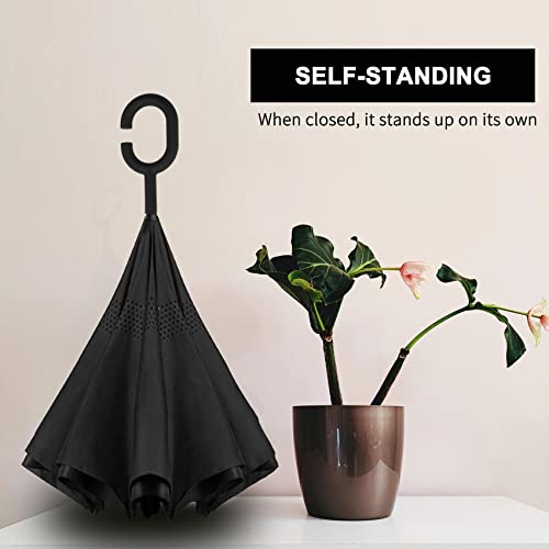 Image of MRTLLOA Double Layer Inverted Umbrella with C-Shaped Handle, Anti-UV Waterproof Windproof Straight Umbrella for Car Rain Outdoor Use