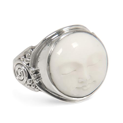 Product Image of the NOVICA Artisan Crafted Sterling Silver Cow Bone Cocktail Ring | Carved Bone | Captivating Design | Hypoallergenic Jewelry | Lead & Nickel Free | Indonesia ' Face of the Moon' 0.2' H x 0.6' W x 0.7' D