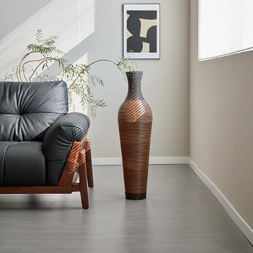 Image of Large Hand-Woven PVC Rattan Floor Vase, Tall Home Decor Floor Vase for Fake Flower Dried, PVC Decorative Flower Holder for Living Room, Bedroom, Dining Room, Entryway, Hallway