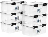 IRIS USA WeatherPro 19 Qt Storage Bins with Lids, 6 Pack, BPA-Free Plastic Gasket Box with Tight Latch and Seal, Stackable Nestable Tote Tub - Clear/Black