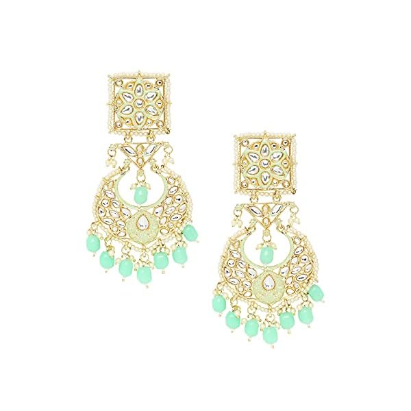 Fabula by OOMPH Jewellery Green Kundan & Pearls Floral Large Ethnic Drop Earring For Women & Girls Stylish Latest