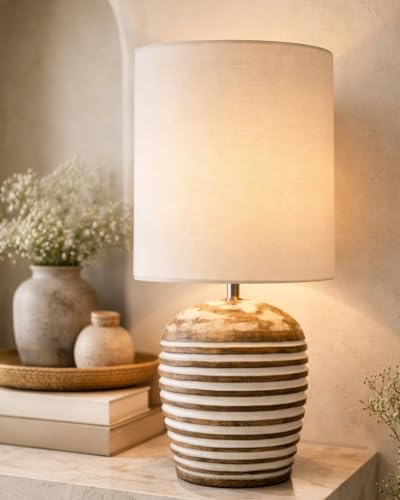 Image of Homesake Wooden Lamp for Living Room | Table Lamp for Bedroom | Bedside Lamp with Fabric Shade | E27 Holder with Bulb Included | Warm Light Night, Study Table & Home Decor (KD Khadi Drum)