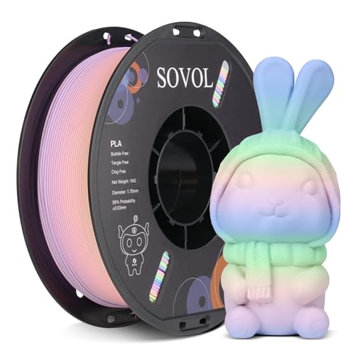 Image of Sovol 3D Printer Matte Multicolored Fast Change Rainbow PLA 1kg (2.2 lbs) Spool 3D Printing Materials, Dimensional Accuracy + /- 0.03 mm, 1.75 mm, Matte Macaron Rainbow