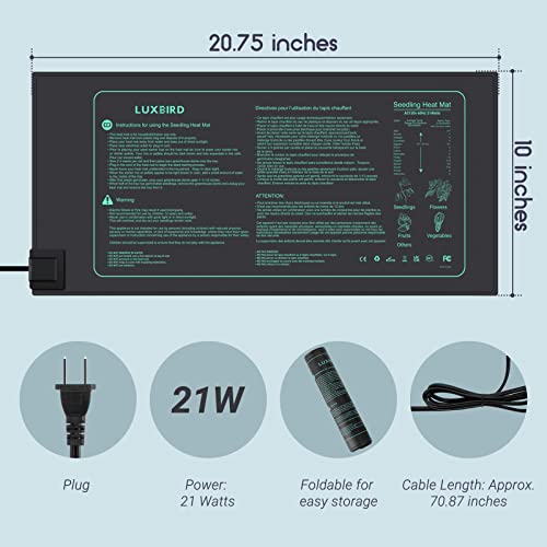 Luxbird 2 Pack Seedling Heating Mat For Seed Starting, 10”X 20.75” Durable Waterproof Warm Hydroponic Heating Pad For Indoor Plants Germination, Ip67, Met Standard #TOP1