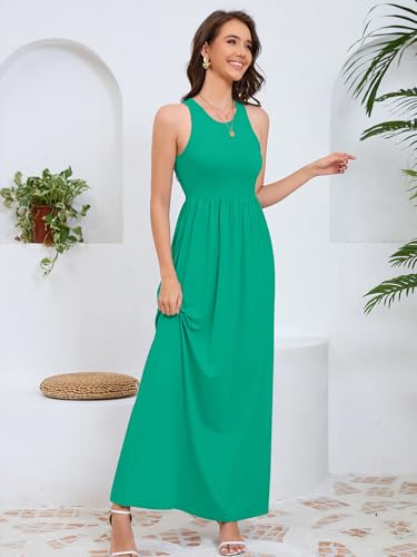 Image of DEARCASE Women's Sleeveless Maxi Dress Casual Plain Loose Summer Vacation Beach Long Dresses with Pockets