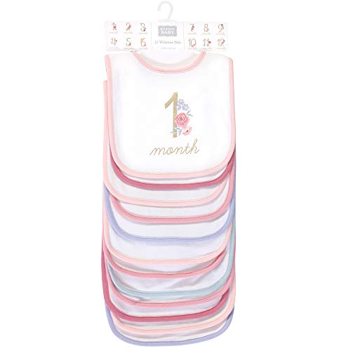 Image of Hudson Baby Unisex Baby Cotton Bibs, Milestone Floral, One Size