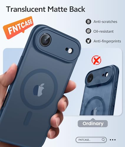 Image of FNTCASE for iPhone Air Case: [Compatible with Magsafe] Translucent Matte Cases with [Full Camera Protection] [Screen Protector] Military Grade Shockproof Protective Phone Cover - Blue
