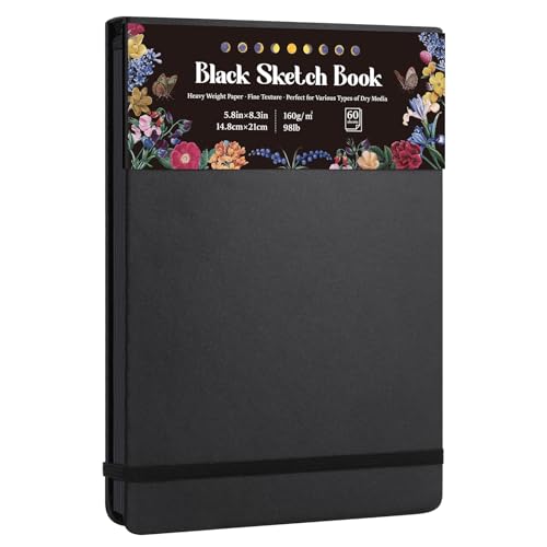 50 Sheets Black Paper Sketchbook, 98lb/160gsm...