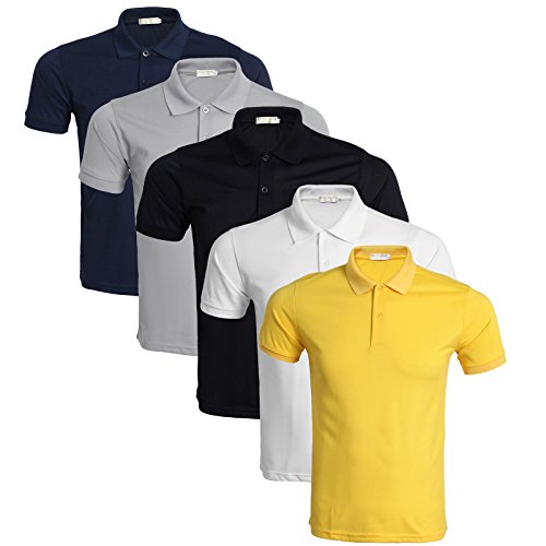 LEOCLOTHO Polo T-Shirt Homme Coton Manches Courtes Casual Sport Tee Tops Couleur Unie (Lot de 3/4/5) Cover