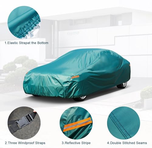 Image of Kayme Lightweight Car Cover Waterproof All Weather with Lock, Outdoor Full Cover Snowproof Protection, Universal Fit for Ford Mustang, Chevrolet Camaro /Beretta, Cadillac ELR Etc(186-193 inch, Green)