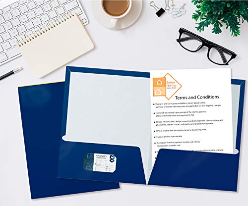 Image of Better Office Products 2 Pocket Glossy Laminated Blue Paper Folders, Letter Size, Blue Paper Portfolios, Box of 25