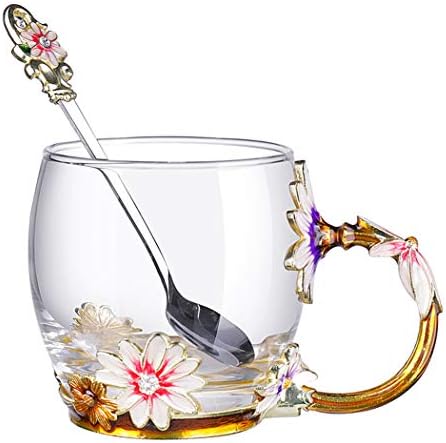 Lilyss Tea Cups Coffee Mug for Women Girls with Spoon, Unique Beautiful Sturdy Durable Handmade Flower Clear Tea Cups Mother Day Gift for Women Mom Wife Sister Daughter Friend